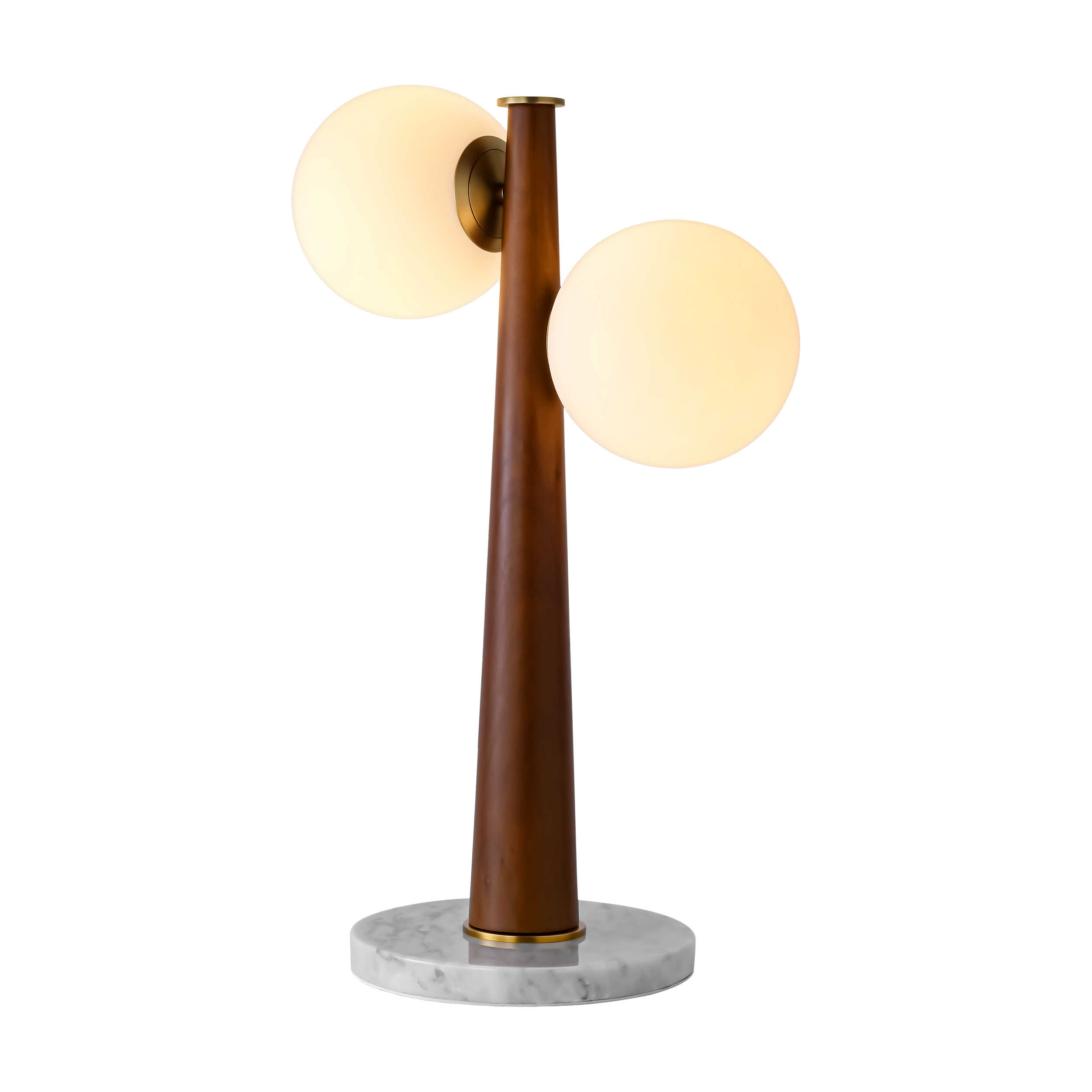 Double head milk white glass Adair reddish brown oak table lamp